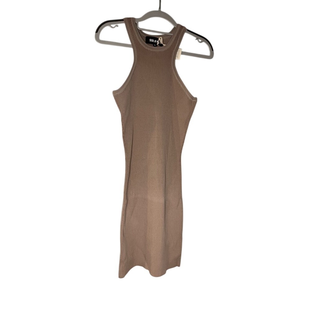 NWT SER.O.YA Sabine ribbed knit halter beige mini dress